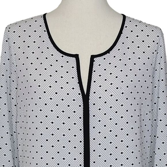 41 Hawthorne Black & White Polka-dot Split Neck 3/4 Sleeve  Blouse Size M - Picture 5 of 8